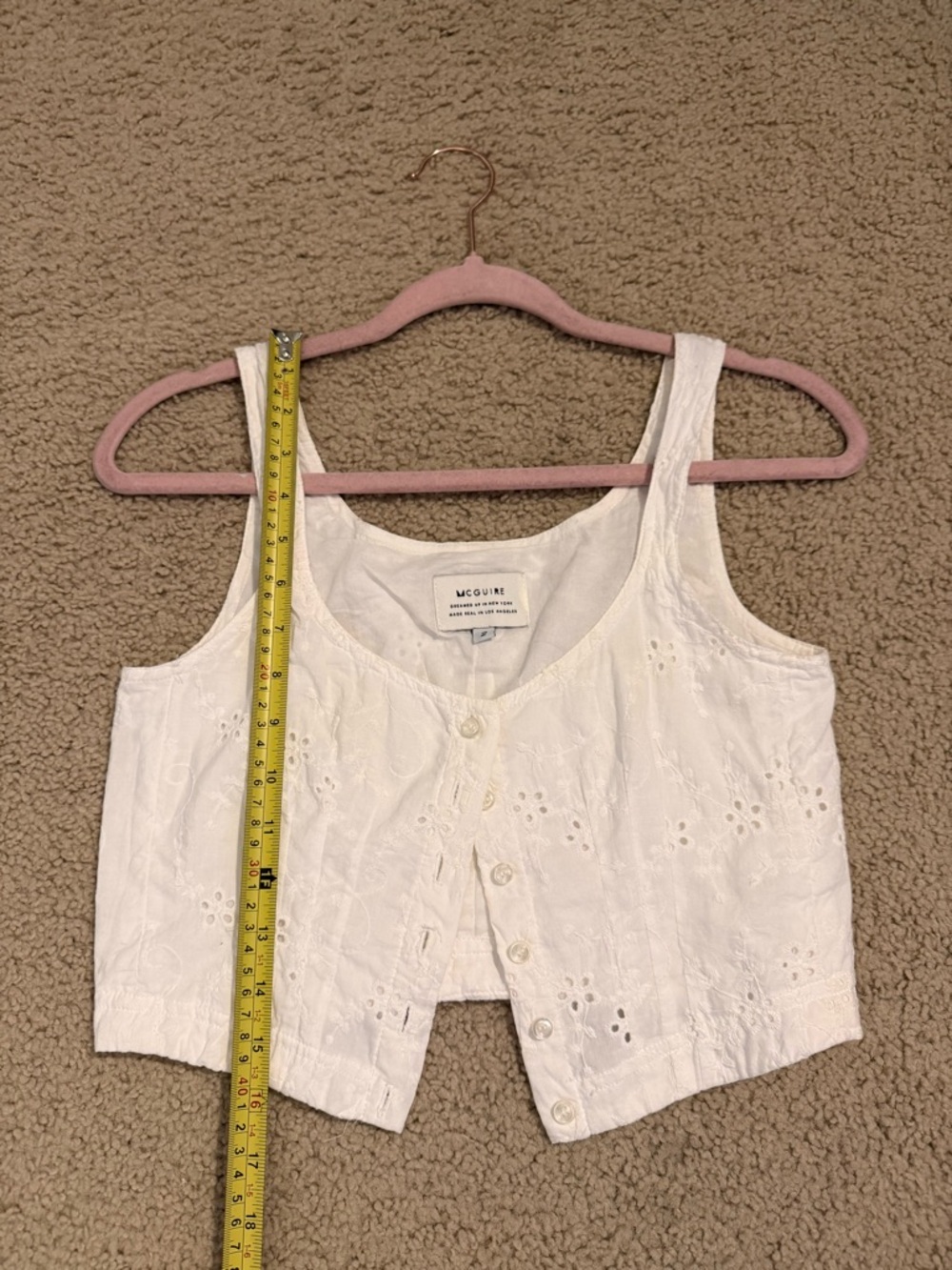 McGuire White Eyelet Embroidered Button Front Crop Tank Top Size 2 - Picture 6 of 7